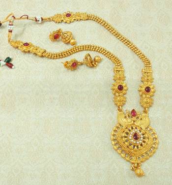 Kempu Gold plated Long Haaram Necklace Earring Set For Wedding Festival - LLGS18_KP 1