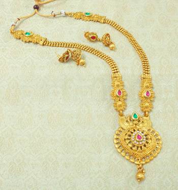 Ruby Green Kundan Gold plated Long Haaram Necklace Earring Set For Wedding Festival - LLGS18_RG 1