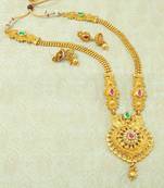Ruby Green Kundan Gold plated Long Haaram Necklace Earring Set For Wedding Festival - LLGS18_RG