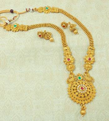 Ruby Green Kundan Gold plated Long Haaram Necklace Earring Set For Wedding Festival - LLGS19_RG 1