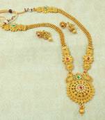 Ruby Green Kundan Gold plated Long Haaram Necklace Earring Set For Wedding Festival - LLGS19_RG