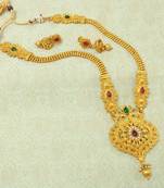 Kempu Green Gold plated Long Haaram Necklace Earring Set For Wedding Festival - LLGS20_KG