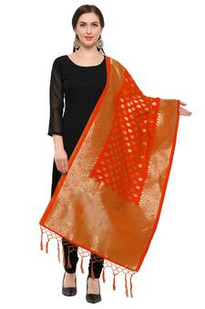 Orange Banarasi Silk Zari Woven Dupatta