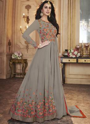 Dark Beige Embroidered Georgette Semi Stitched Salwar With Dupatta 1