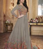 Dark Beige Embroidered Georgette Semi Stitched Salwar With Dupatta