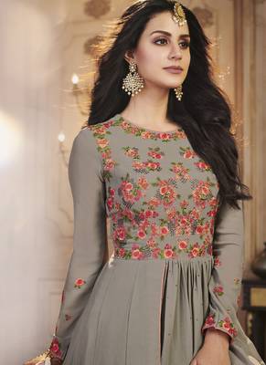 Dark Beige Embroidered Georgette Semi Stitched Salwar With Dupatta 2