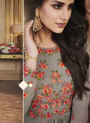 Dark Beige Embroidered Georgette Semi Stitched Salwar With Dupatta 3