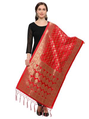 Red Banarasi silk blend Zari Woven Dupatta 1