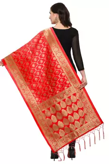 Red Banarasi silk blend Zari Woven Dupatta