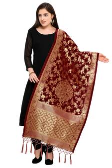 Maroon Banarasi Silk Zari Woven Dupatta