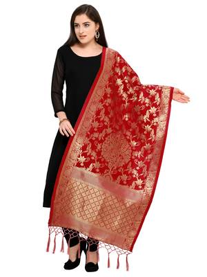 Red Banarasi Silk Zari Woven Dupatta 1