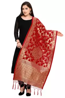 Red Banarasi Silk Zari Woven Dupatta