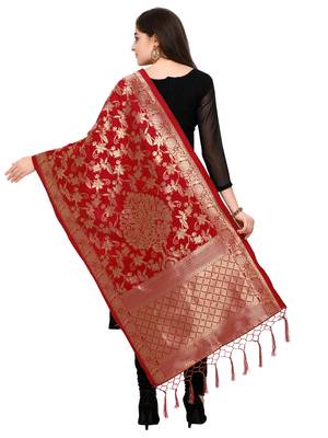 Red Banarasi Silk Zari Woven Dupatta 2