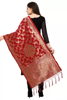 Red Banarasi Silk Zari Woven Dupatta