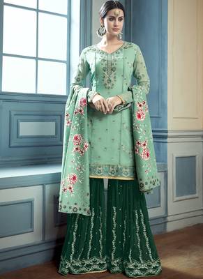 Sky Blue Embroidered Georgette Semi Stitched Salwar With Dupatta 1