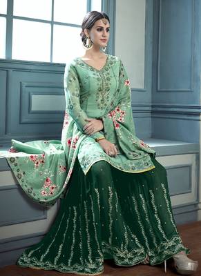 Sky Blue Embroidered Georgette Semi Stitched Salwar With Dupatta 2