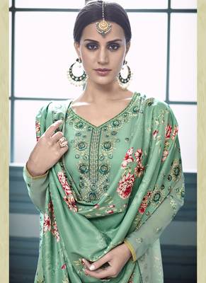 Sky Blue Embroidered Georgette Semi Stitched Salwar With Dupatta 3