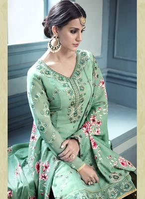 Sky Blue Embroidered Georgette Semi Stitched Salwar With Dupatta 4