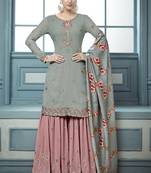 Grey Embroidered Georgette Semi Stitched Salwar With Dupatta