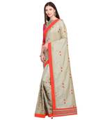 beige embroidered two tone silk saree with blouse