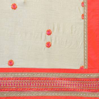 beige embroidered two tone silk saree with blouse 3