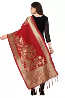 Red Banarasi silk blend Zari Woven Dupatta