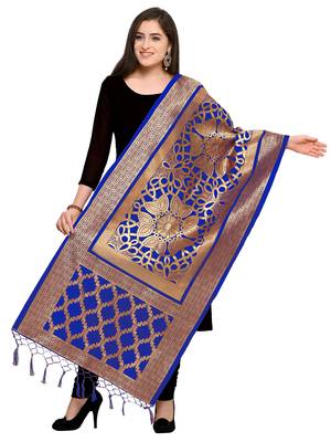 Blue Banarasi silk blend Zari Woven Dupatta 1