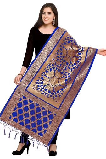Blue Banarasi silk blend Zari Woven Dupatta