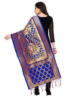 Blue Banarasi silk blend Zari Woven Dupatta 2