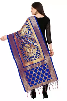 Blue Banarasi silk blend Zari Woven Dupatta