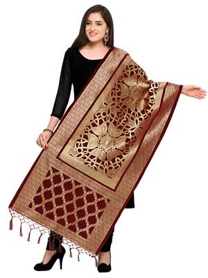 Maroon Banarasi silk blend Zari Woven Dupatta 1