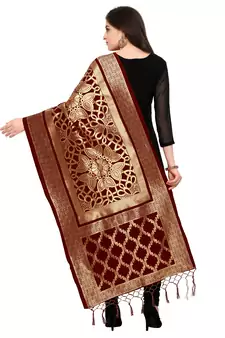 Maroon Banarasi silk blend Zari Woven Dupatta