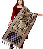 Navy Banarasi silk blend Zari Woven Dupatta