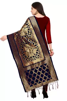 Navy Banarasi silk blend Zari Woven Dupatta