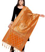 Orange Banarasi silk blend Zari Woven Dupatta