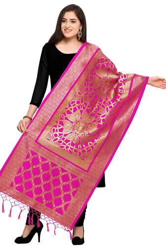 Pink Banarasi silk blend Zari Woven Dupatta