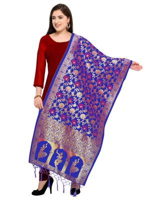 Blue Banarasi silk blend Zari Woven Dupatta 1