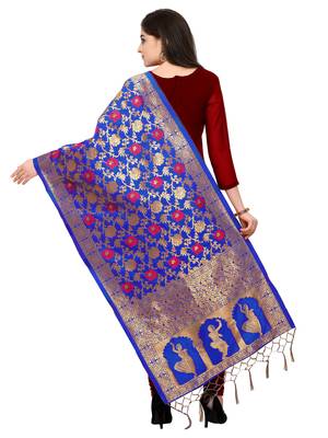 Blue Banarasi silk blend Zari Woven Dupatta 2