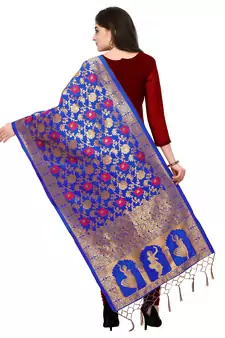 Blue Banarasi silk blend Zari Woven Dupatta