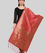 Light Red Banarasi silk blend Zari Woven Dupatta