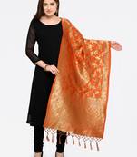 Orange Banarasi silk blend Zari Woven Dupatta