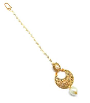 Jewellery Chandbali Jaali Work Maang Tikka Decorated With Crystal & Pearl For Women/Girls 1