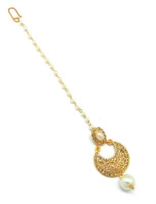 Jewellery Chandbali Jaali Work Maang Tikka Decorated With Crystal & Pearl For Women/Girls 2
