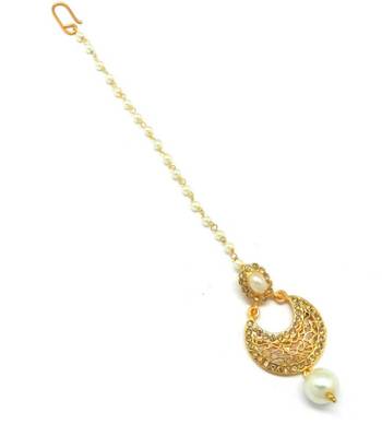Jewellery Chandbali Jaali Work Maang Tikka Decorated With Crystal & Pearl For Women/Girls 3