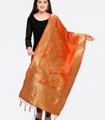 Orange Banarasi silk blend Zari Woven Dupatta