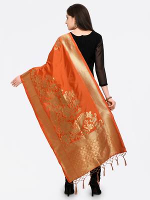 Orange Banarasi silk blend Zari Woven Dupatta 2