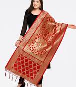 Red Banarasi silk blend Zari Woven Dupatta