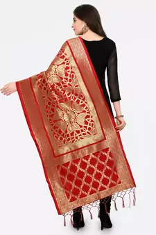 Red Banarasi silk blend Zari Woven Dupatta