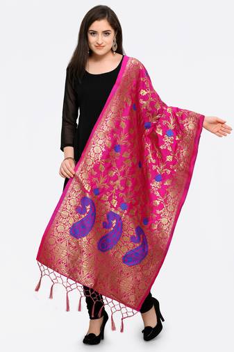 Pink Banarasi silk blend Zari Woven Dupatta