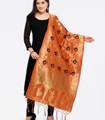 Orange Banarasi silk blend Zari Woven Dupatta